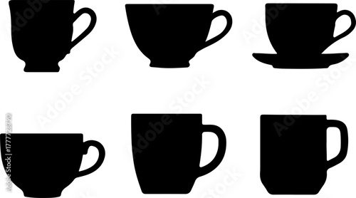 Teacup silhouette, collection of teacup vectors, black vector of teacup