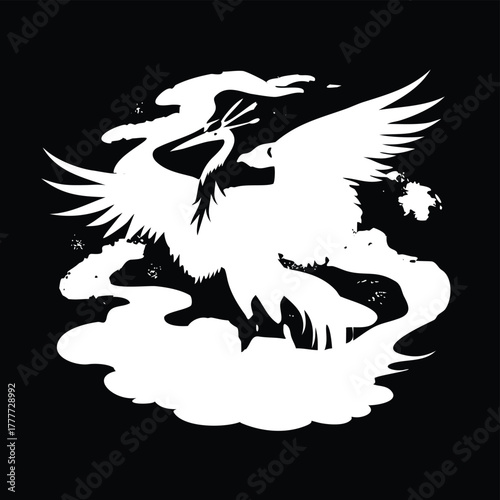 White Phoenix Silhouette Vector T-Shirt (Chinese Ink Splatter)