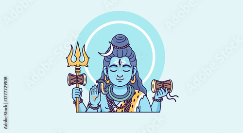 Divine Being Illustration with Traditional Symbols in Serene Blue Tones