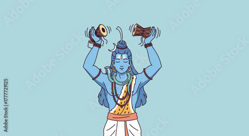 Illustration of a mythological figure displaying ancient musical instruments