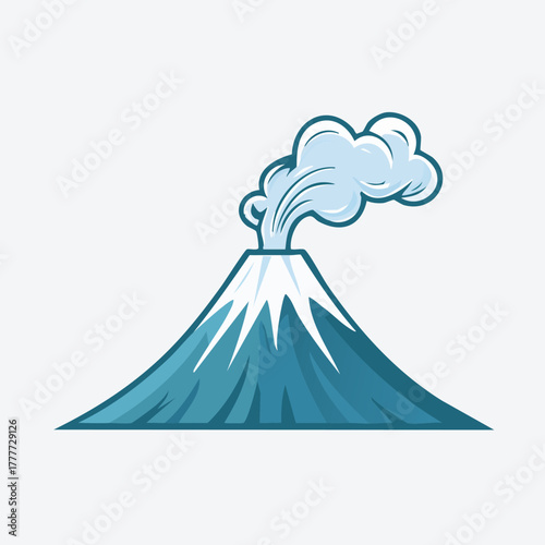 Stylized illustration of Mount Fuji with smoke erupting from its peak.