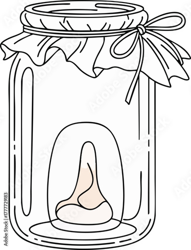 Illustration of a preserved, stylized food item or ingredient within a jar. Concept of canning, preservation, and gourmet food