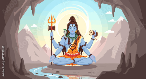 Meditating shiva in his divine abode, a spiritual journey through serenity