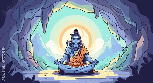 Divine Serenity in a Cavern Meditation with Deities