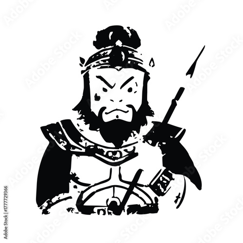 Asian Warrior Vector T-Shirt (Woodblock Print Style)