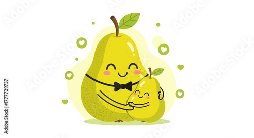 Joyful Pear Duo: Captivating Illustration Showing Affection and Sweet Family Bonds