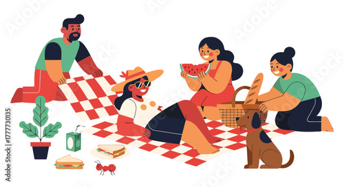 Joyful Picnic Scene Illustrating Social Gathering, Leisure, And Summer Moments