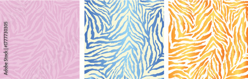Trendy Gradient Zebra Print Seamless Pattern Bundle  Pink, Blue Ombre, and Sunset Animal Fabric