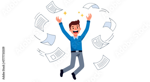 Joyful Professional Celebrates Success by Throwing Documents Documents in the Air