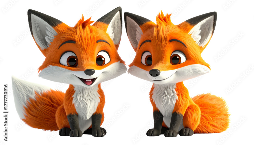 Fototapeta premium Happy smiling fox character isolated on transparent background PNG