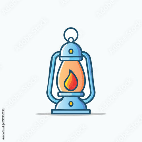Vintage Blue Lantern with Glowing Flame Illustration.