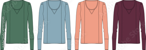 Versatile Long-Sleeved T-shirts in Various Colors A Fashion Illustration for Apparel Design and Selection