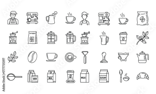 Home barista icons set