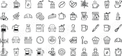 Coffee and barista essentials line icon set