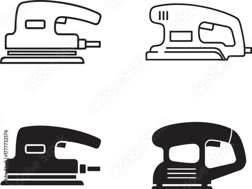 Collection of four different types of electric sanders for woodworking and diy projects
