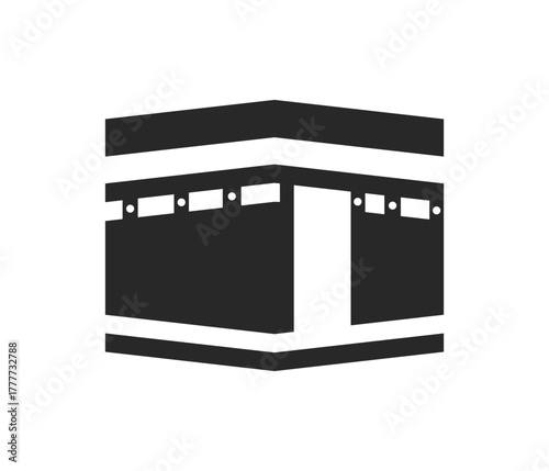 This is a black-and-white icon depicting the Kaaba, the cubical shrine in Mecca. It is the holiest site in Islam and symbolizes the Qibla, the direction of prayer.