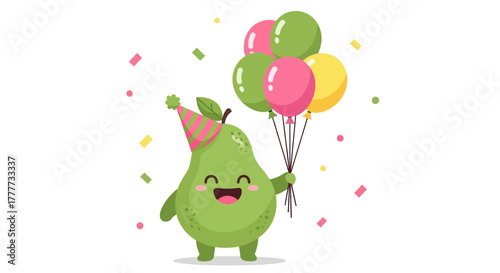 Joyous Avocado Celebration With Balloons And Festive Confetti Shower On White Background