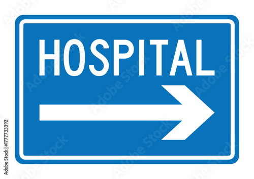 Hospital area traffic road symbol. Hospital area blue template road sign. Vector illustration