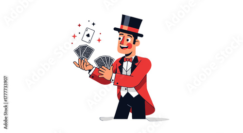Magician Performing Card Tricks With Deck of Cards in a Charming And Engaging Illustration