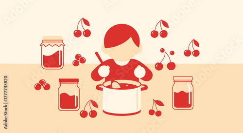 Making Delicious Cherry Jam In The Kitchen With A Fun And Colorful Illustration