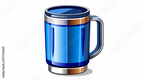 Very beautiful stainless steel and blue insulated mug placed elegantly on a clean white background, showcasing modern minimalist design, smooth metallic finish, and functional elegance in lifestyle pr