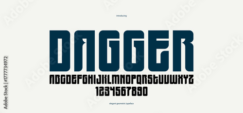 Bold simple sans serif display font for logos headers or slogans, vector thick and heavy geometric typeface, uppercase letters alphabet with numbers, poster and advertising.