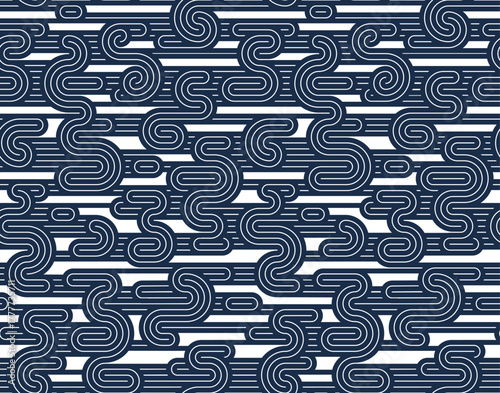 Funky lines seamless pattern, vector abstract geometric background with parallel and curvy lines, Asian style tiling wallpaper.