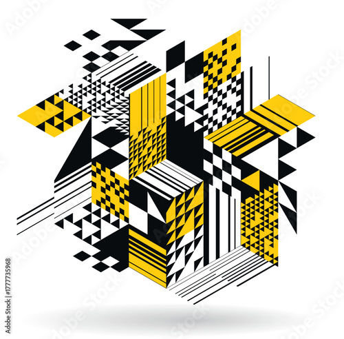 Abstract vector art with 3D isometric cubes geometric background, op art blocks with different forms isolated, polygonal graphic design, cubical theme.