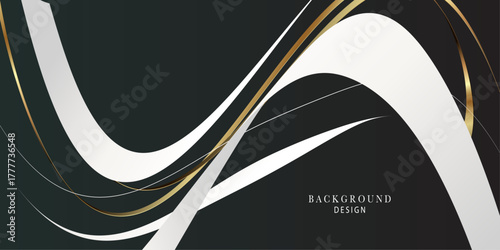 Abstract gold lines curve wavy on deep green  luxury style design