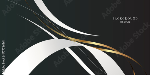 Abstract gold lines curve wavy on deep green  luxury style design