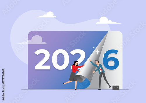 Business people turning pages on calendar