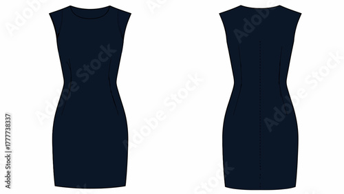 Sleeveless Sheath Dress Vector Template: Business Formal Dark Navy Mockup