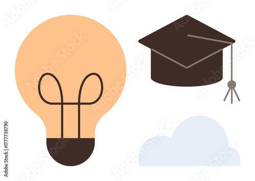Lightbulb signifies ideas, graduation cap symbolizes education, and cloud evokes imagination. Ideal for themes thumbs up learning, growth, creativity, knowledge, innovation, ambition and success