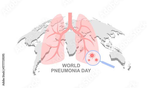 lungs with world map background, world pneumonia day concept, vector illustration isolated on white background.