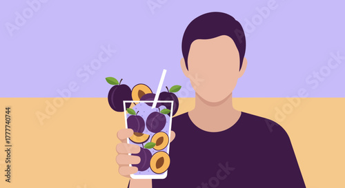 Man Holding Plum Drink Perfect For Refreshment And Vibrant Health with its amazing flavors
