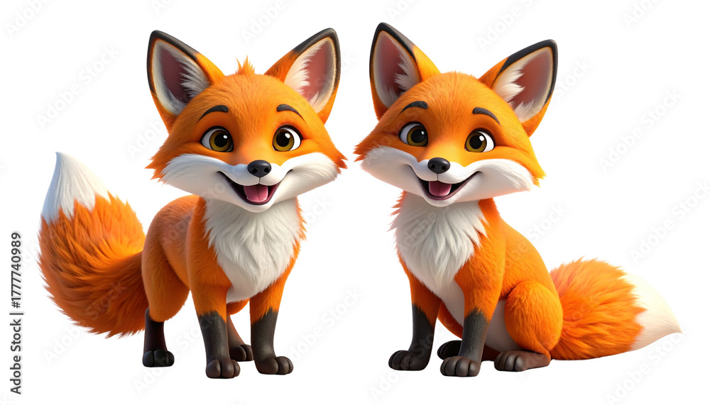 Obraz premium Cute 3D cartoon fox isolated on transparent background PNG