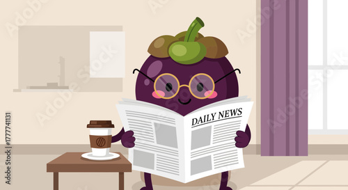 Mangosteen Enjoying A Newspaper And Coffee In A Warm And Inviting Interior Setting