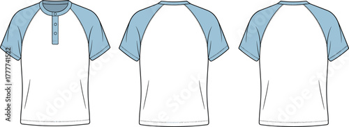 Obraz na płótnie Raglan sleeve color-block T-shirt technical flat sketch showing front and back v