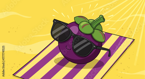 Mangosteen Relaxing Beachside: Sunglasses, Sunny Day, and Tropical Fruit Happiness