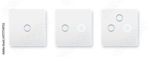 Realistic socket and switch. Interior wall outlets or electric connectors. Switches and sockets set Different square types. Vector