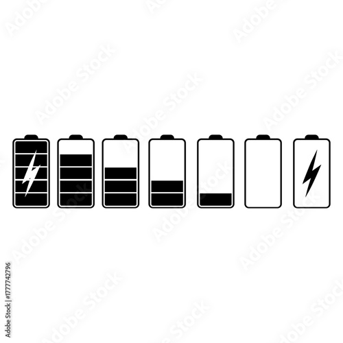 Battery level icons showing various charge states in a minimalist black and white design