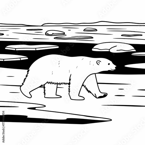 Polar bear walking on ice floe in the arctic