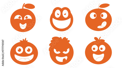 Vector Collection of orange cartoon characters with various facial expressions, perfect for adding a touch of fun