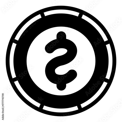 Coin solid icon, gambling and staking concept. Vector graphics. Casino chip, finance sign on white background, style icon mobile or web design.