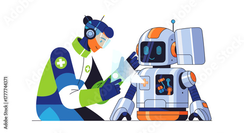 Medical Professional Examines Futuristic Robot With Futuristic Technology In Innovative Science