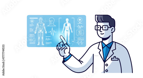 Medical Diagnosis And Healthcare Illustration Featuring Doctor Examining Human Anatomy Display
