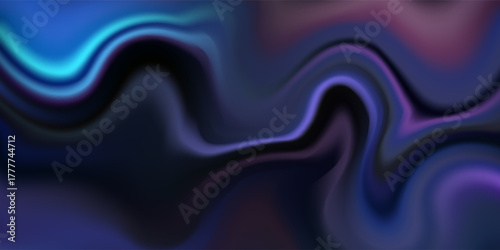 Abstract dark fluid background with smooth flowing lines in blue, purple, and black tones. Modern gradient vector design ideal for posters, web design, and digital artwork