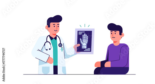 Medical Illustration: Doctor Explaining X-ray to a Patient in a Healthcare Consultation Scenario