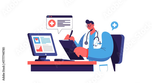 Medical Professional Performing Consultation And Online Examination Using Computer Technology