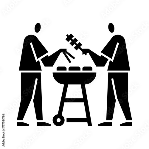 barbecue glyph icon. barbeque with friend illustration.